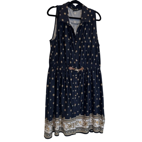 always indigo Dresses & Skirts - Always Indigo Dress Womens 2X Shirt Dress Navy Blue Medallion Button-Down Boho
